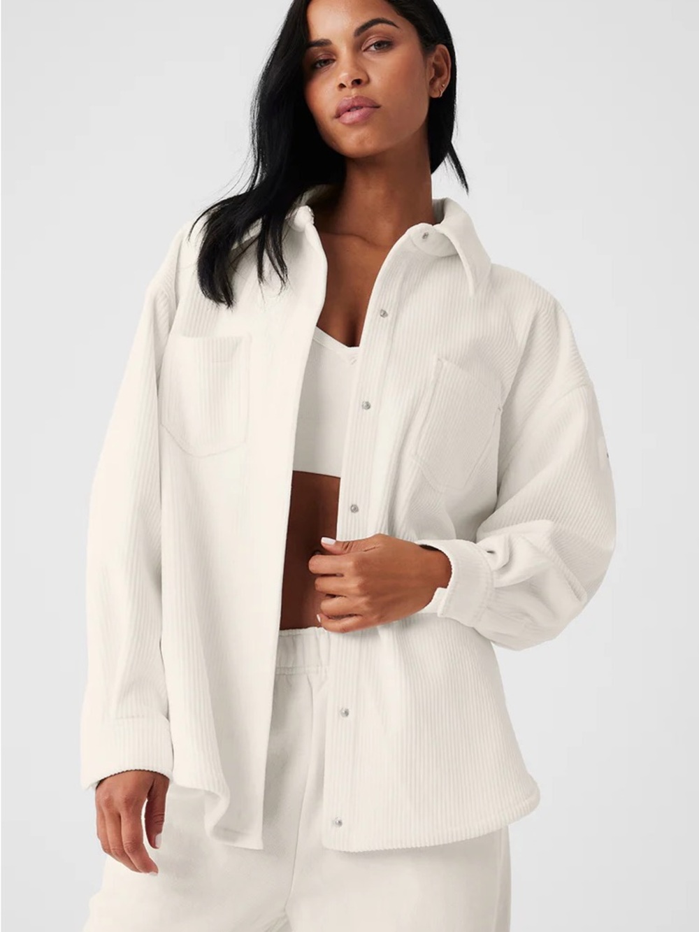 ALO Yoga Cream Corduroy Utility Shirt Jacket